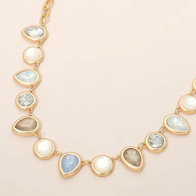 Fashnzfab Geometric Teardrop Round Cabochon Link Statement Necklace In Gold