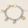 Fashnzfab Geometric Textured Charm Station Chunky Chain Toggle Bracelet Gold, Rhodium In Multi