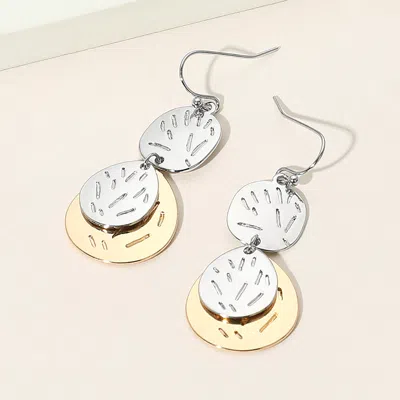 Fashnzfab Geometric Textured Metal Disc Layered Link Drop Dangle Earrings In Gold