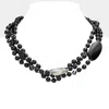 Fashnzfab Geometric Triple Bead Accented Triple Layered Necklace In Black