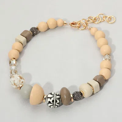 Fashnzfab Geometric Wood Ball Beaded Statement Necklace In Brown