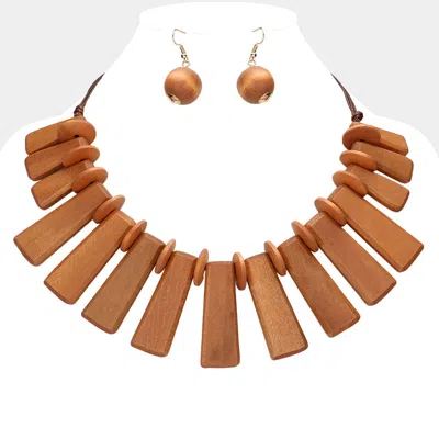 Fashnzfab Geometric Wood Beaded Statement Necklace In Orange