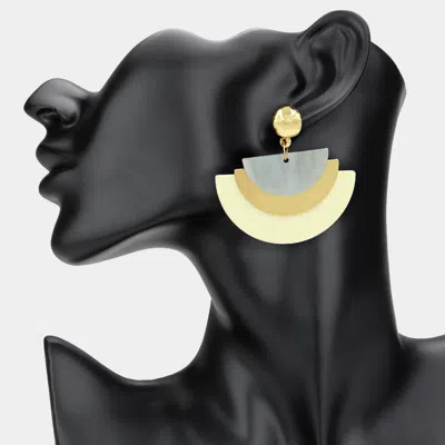 Fashnzfab Geometric Wooden Metal Resin Layered Fan Plate Dangle Earrings In Multi