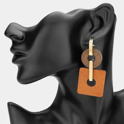 Fashnzfab Geometric Wooden Round Square Link Dropdown Earrings In Multi