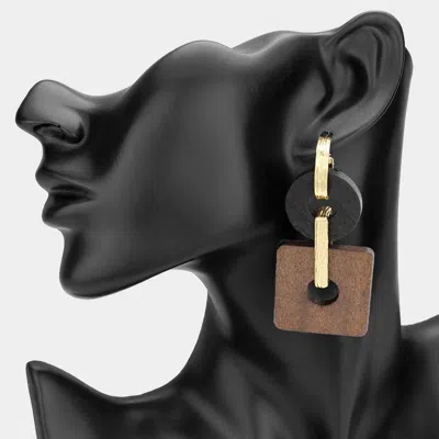 Fashnzfab Geometric Wooden Round Square Link Dropdown Earrings In Multi