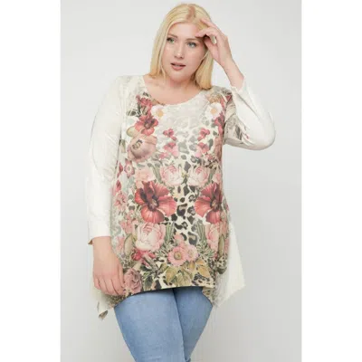 Fashnzfab Geometric/tribal Sublimation Print Tunic Top In Beige