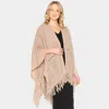 Fashnzfab Geometry Open Knit Ruana Poncho With Fringe In Brown