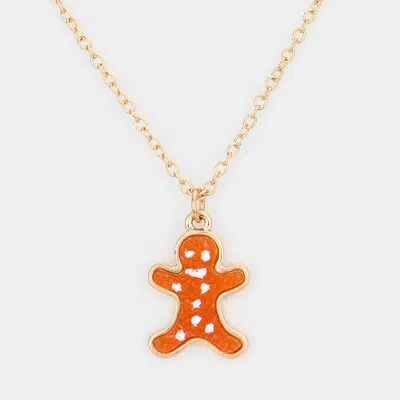 Fashnzfab Gingerbread Man Pendant Necklace In Brown