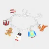 Fashnzfab Gingerbread Man Snowman Rudolph Heart Christmas Tree Charm Station Toggle Bracelet Multi In Multi