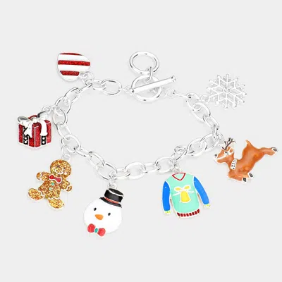Fashnzfab Gingerbread Man Snowman Rudolph Heart Christmas Tree Charm Station Toggle Bracelet Multi