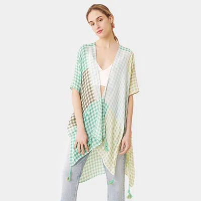 Fashnzfab Gingham Check Cover Up Kimono Poncho In Multi