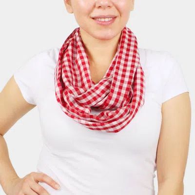 Fashnzfab Gingham Check Infinity Scarf In Red