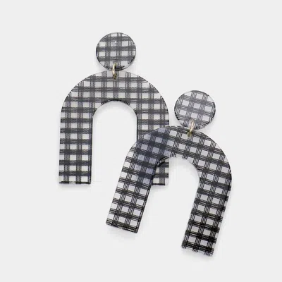 Fashnzfab Gingham Check Patterned Resin Arch Dangle Earrings In Metallic