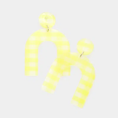 Fashnzfab Gingham Check Patterned Resin Arch Dangle Earrings In Yellow