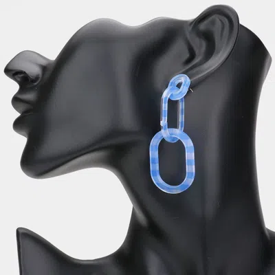 Fashnzfab Gingham Check Patterned Triple Resin Open Oval Link Dangle Earrings In Blue