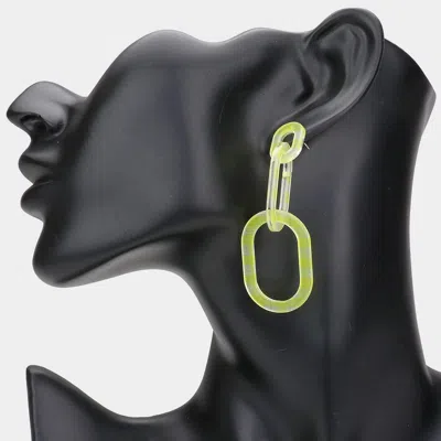 Fashnzfab Gingham Check Patterned Triple Resin Open Oval Link Dangle Earrings In Yellow