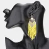 Fashnzfab Ginkgo Leaf Seed Bead Fringe Dangle Earrings - Yellow In Multi