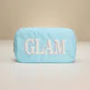 Fashnzfab Glam Message Patch Embroidered Pouch Bag / Organizer In Blue