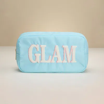Fashnzfab Glam Message Patch Embroidered Pouch Bag / Organizer In Blue