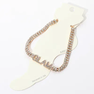 Fashnzfab Glam Message Rhinestone Evening Anklet - Clear, Gold In Multi