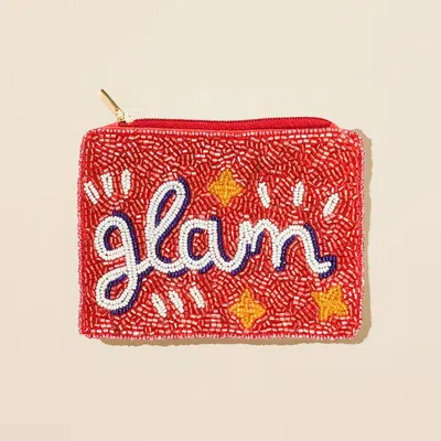Fashnzfab Glam Message Star Pattern Seed Beaded Mini Pouch Bag In Pink