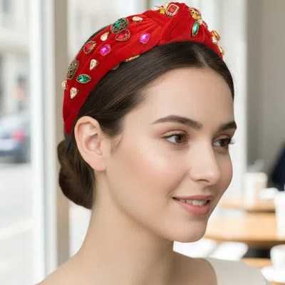 Fashnzfab Glam Rhinestone Cluster Embellished Knot Wide Corduroy Headband In Gold