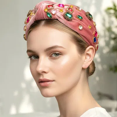Fashnzfab Glam Rhinestone Cluster Embellished Knot Wide Corduroy Headband In Multi