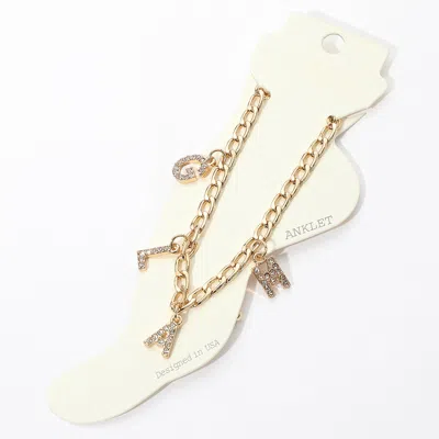 Fashnzfab Glam Rhinestone Embellished Charm Station Message Anklet - Clear, Gold In Multi