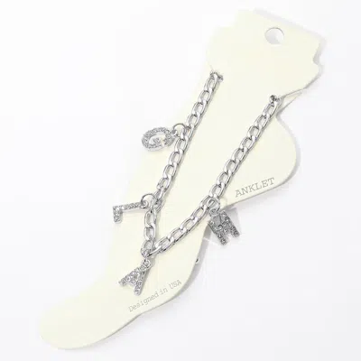 Fashnzfab Glam Rhinestone Embellished Charm Station Message Anklet In Purple