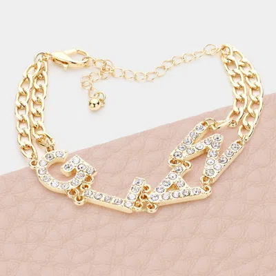 Fashnzfab Glam Rhinestone Embellished Message Bracelet Gold