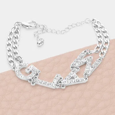 Fashnzfab Glam Rhinestone Embellished Message Bracelet Rhodium In Multi