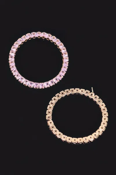 Fashnzfab Glam Round Rhinestone Earrings In Pink