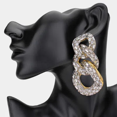Fashnzfab Glamorous Bling Linked Drop Earrings - Clear, Gold