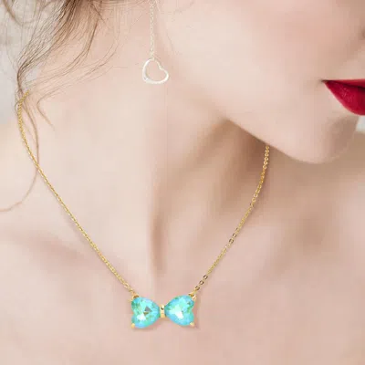 Fashnzfab Glass Bow Stone Pendant Necklace In Gold