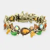Fashnzfab Glass Crystal And Metal Vine Open Adjustable Bracelet Antique Gold, Brown In Multi