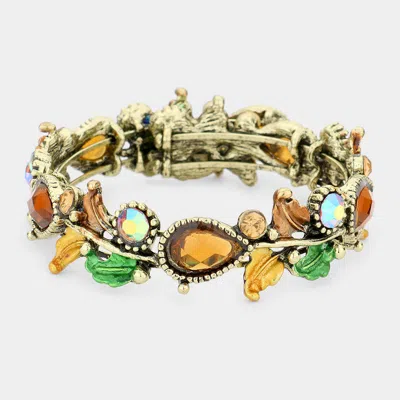 Fashnzfab Glass Crystal And Metal Vine Open Adjustable Bracelet Antique Gold, Brown In Multi