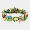 Fashnzfab Glass Crystal And Metal Vine Open Adjustable Bracelet Antique Gold, Multi In Multi