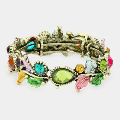 Fashnzfab Glass Crystal And Metal Vine Open Adjustable Bracelet Antique Gold, Multi