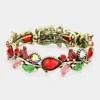 Fashnzfab Glass Crystal And Metal Vine Open Adjustable Bracelet Antique Gold, Red In Multi