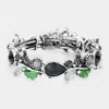 Fashnzfab Glass Crystal And Metal Vine Open Adjustable Bracelet Antique Silver, Black In Multi