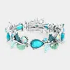 Fashnzfab Glass Crystal And Metal Vine Open Adjustable Bracelet Antique Silver, Blue In Multi