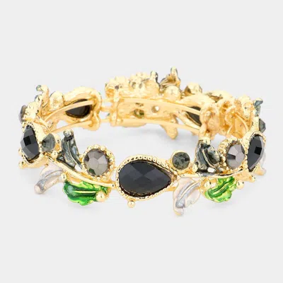 Fashnzfab Glass Crystal And Metal Vine Open Adjustable Bracelet Black, Gold In Multi
