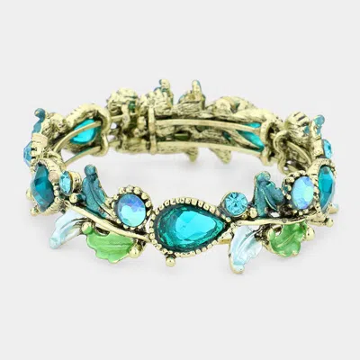 Fashnzfab Glass Crystal And Metal Vine Open Adjustable Bracelet Blue