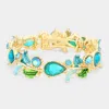 Fashnzfab Glass Crystal And Metal Vine Open Adjustable Bracelet Blue, Gold In Multi
