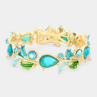 Fashnzfab Glass Crystal And Metal Vine Open Adjustable Bracelet Blue, Gold In Multi