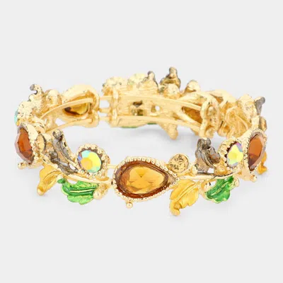 Fashnzfab Glass Crystal And Metal Vine Open Adjustable Bracelet Brown, Gold In Multi