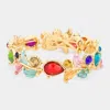 Fashnzfab Glass Crystal And Metal Vine Open Adjustable Bracelet Gold, Multi In Multi