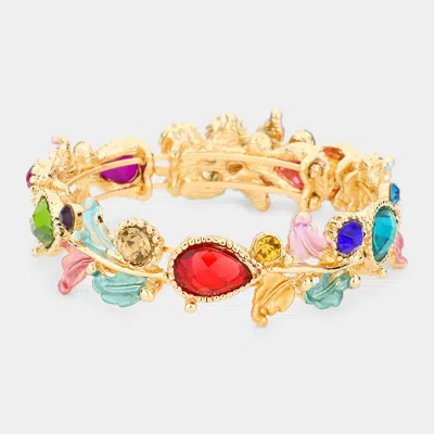 Fashnzfab Glass Crystal And Metal Vine Open Adjustable Bracelet Gold, Multi