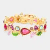 Fashnzfab Glass Crystal And Metal Vine Open Adjustable Bracelet Gold, Purple In Multi