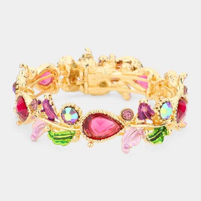 Fashnzfab Glass Crystal And Metal Vine Open Adjustable Bracelet Gold, Purple In Pink